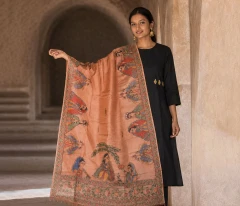 Madhubani Hand-painted Salmon Tussar Silk Dupatta
